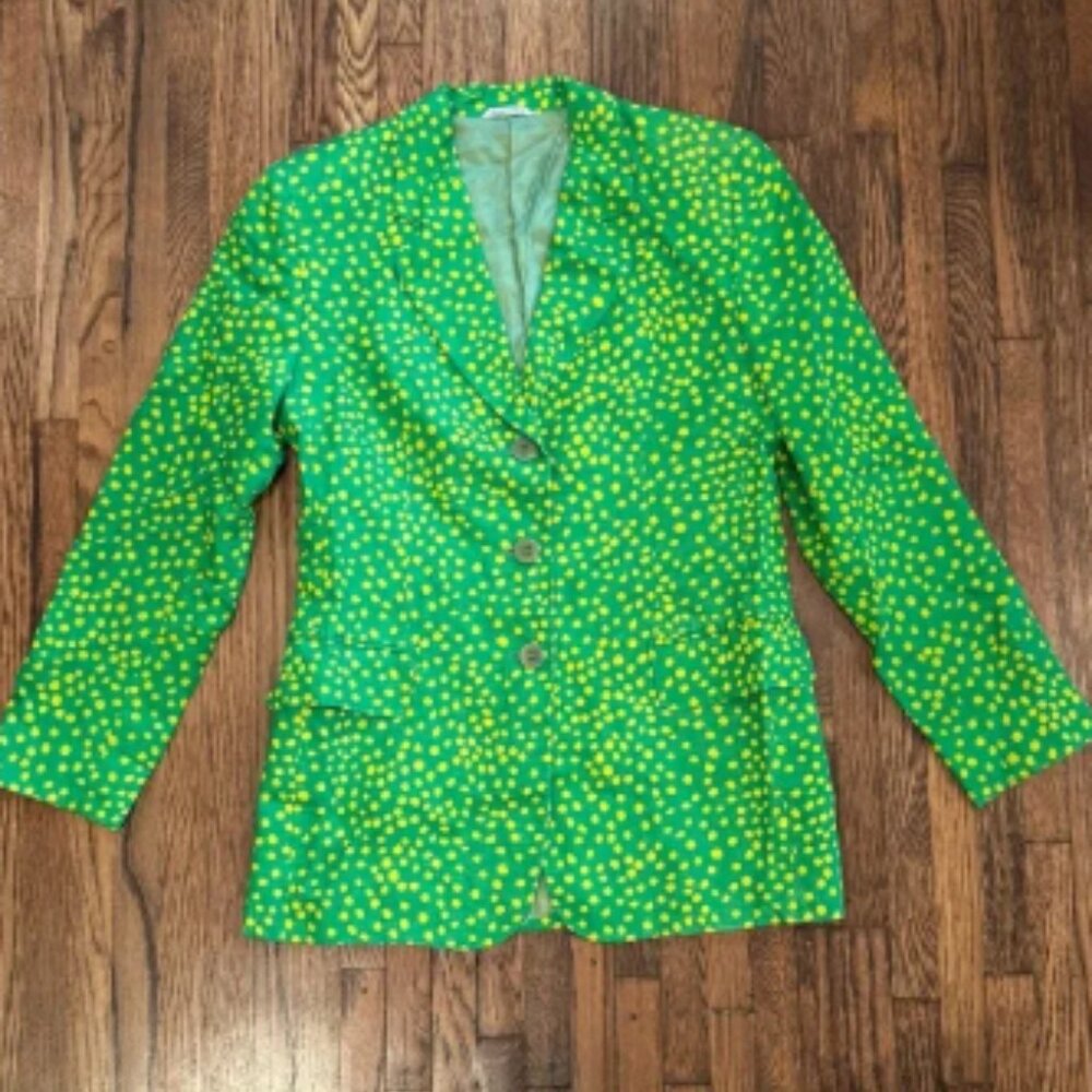 Missoni Vintage Linen Colorful Green and Yellow Blazer with Polka Dots Size 8